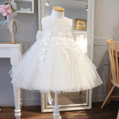 White Flower Girl Tulle Dress for Parties, Weddings, and Formal Occasions