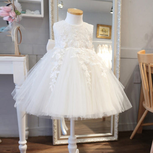 White Flower Girl Tulle Dress for Parties, Weddings, and Formal Occasions