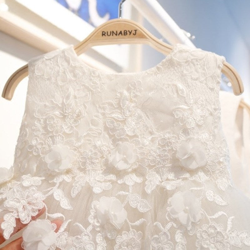 White Flower Girl Tulle Dress for Parties, Weddings, and Formal Occasions