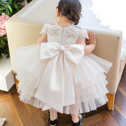 White Lace Tiered Princess Dress for Girls | Flower Girl & Party Dress