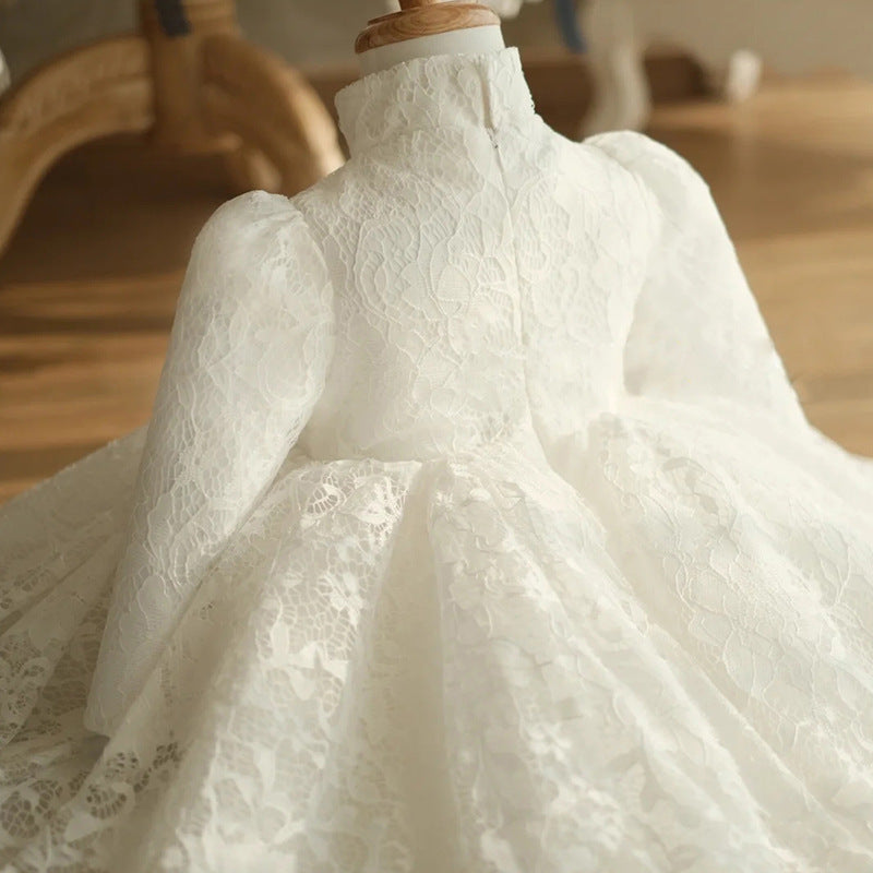 White Lace Princess Dress for Girls | Long Sleeve A-Line Knee Length