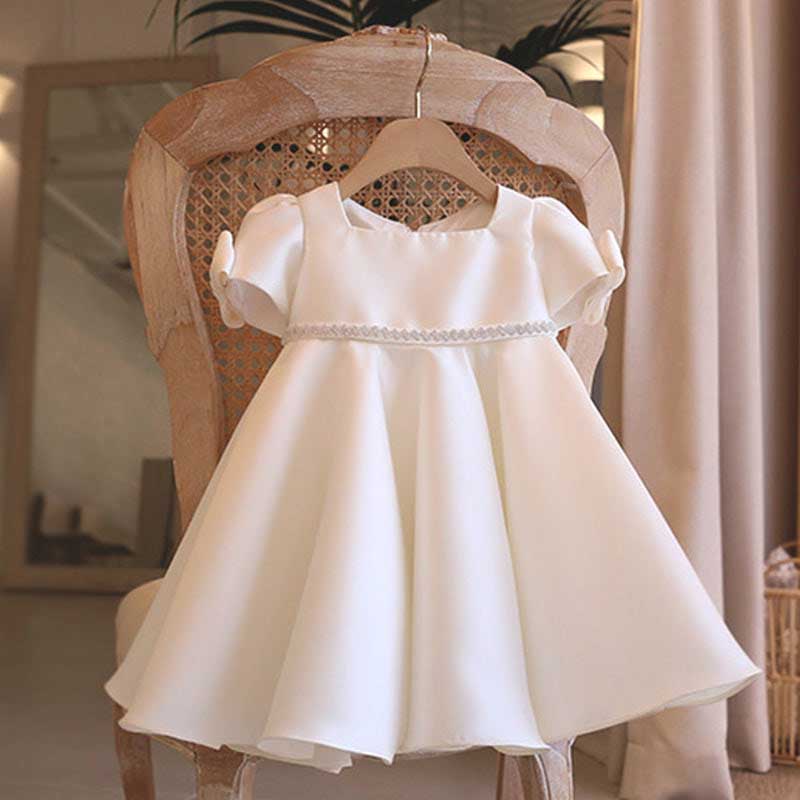 White A-line Princess Party Dress for Girls with Bow & Sequins | Baby & Toddler Knee Length Formal Dress