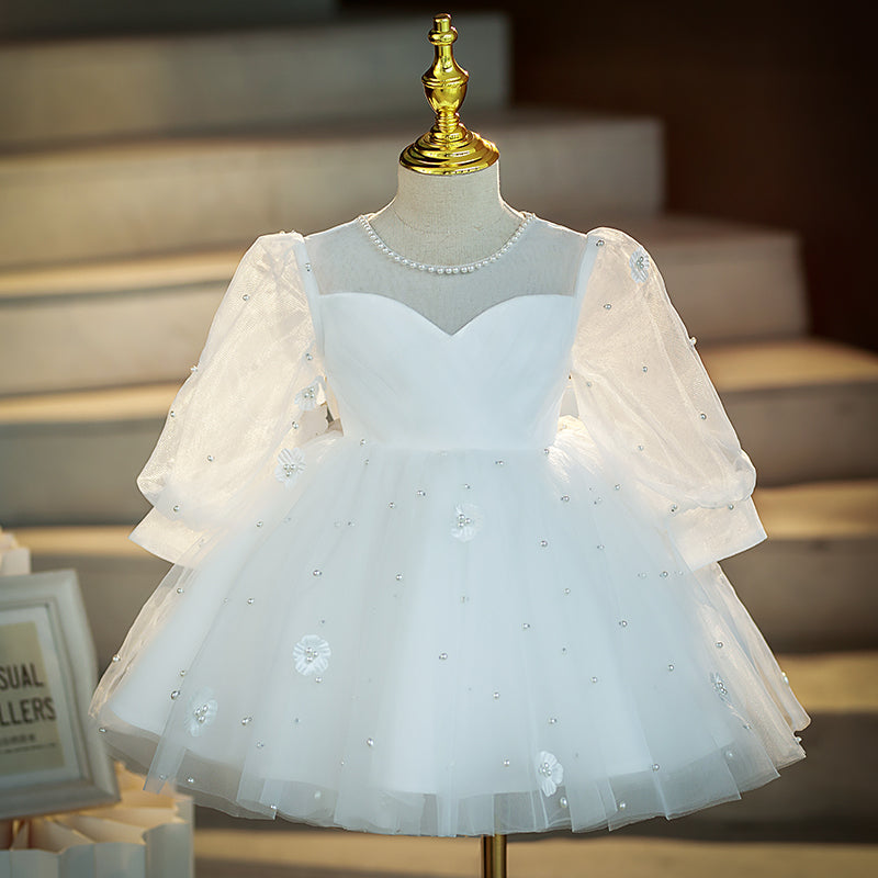 White Puffy Princess Dress for Girls – Christening, Wedding & Party