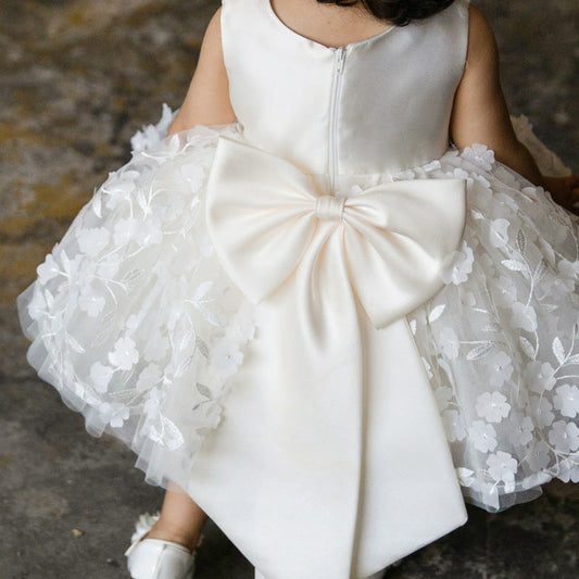 White Puffy Flower Girl Dress for Parties, Weddings & Celebrations
