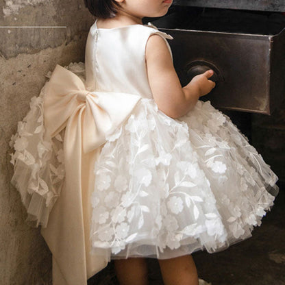 White Puffy Flower Girl Dress for Parties, Weddings & Celebrations