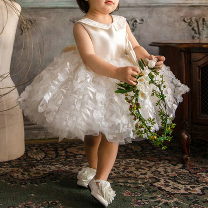 White Puffy Flower Girl Dress for Parties, Weddings & Celebrations