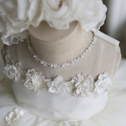 White Puffy Tulle Flower Girl Dress with Fabric Flowers – Toddler to Preteen