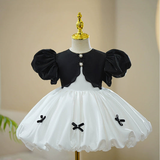 White Organza Puffy Flower Girl Dress | Princess Knee-Length Party Dress for Kids