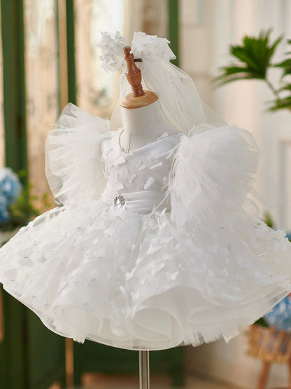 White Puffy Tulle Flower Girl Dress – Princess Ball Gown for Weddings & Parties