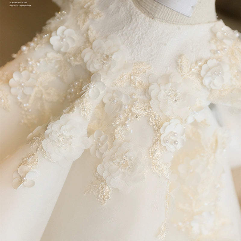 White A-Line Tulle Flower Girl Dress with Appliqué & Sequins – Princess Party Dress for Girls