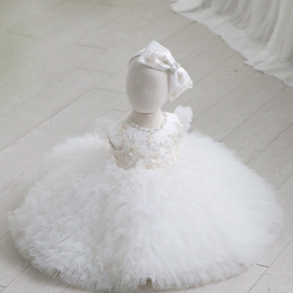 Cute White Tulle A-line Flower Girl Dress with Sequins and Flowers for Kids
