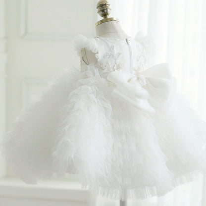 Cute White Tulle A-line Flower Girl Dress with Sequins and Flowers for Kids