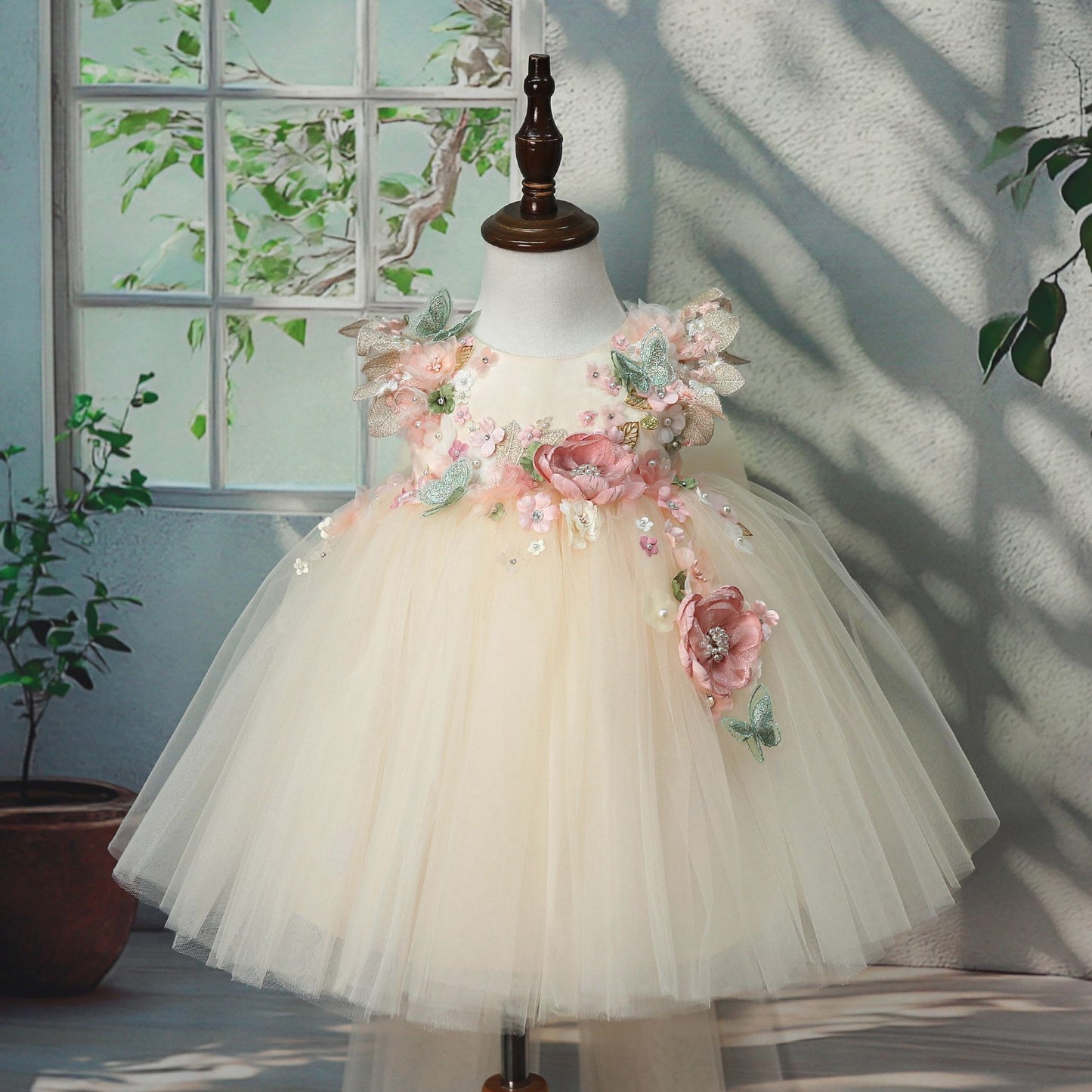 Yellow 3D Flower Tulle Princess Dress for Girls – Birthday & Party Outfit