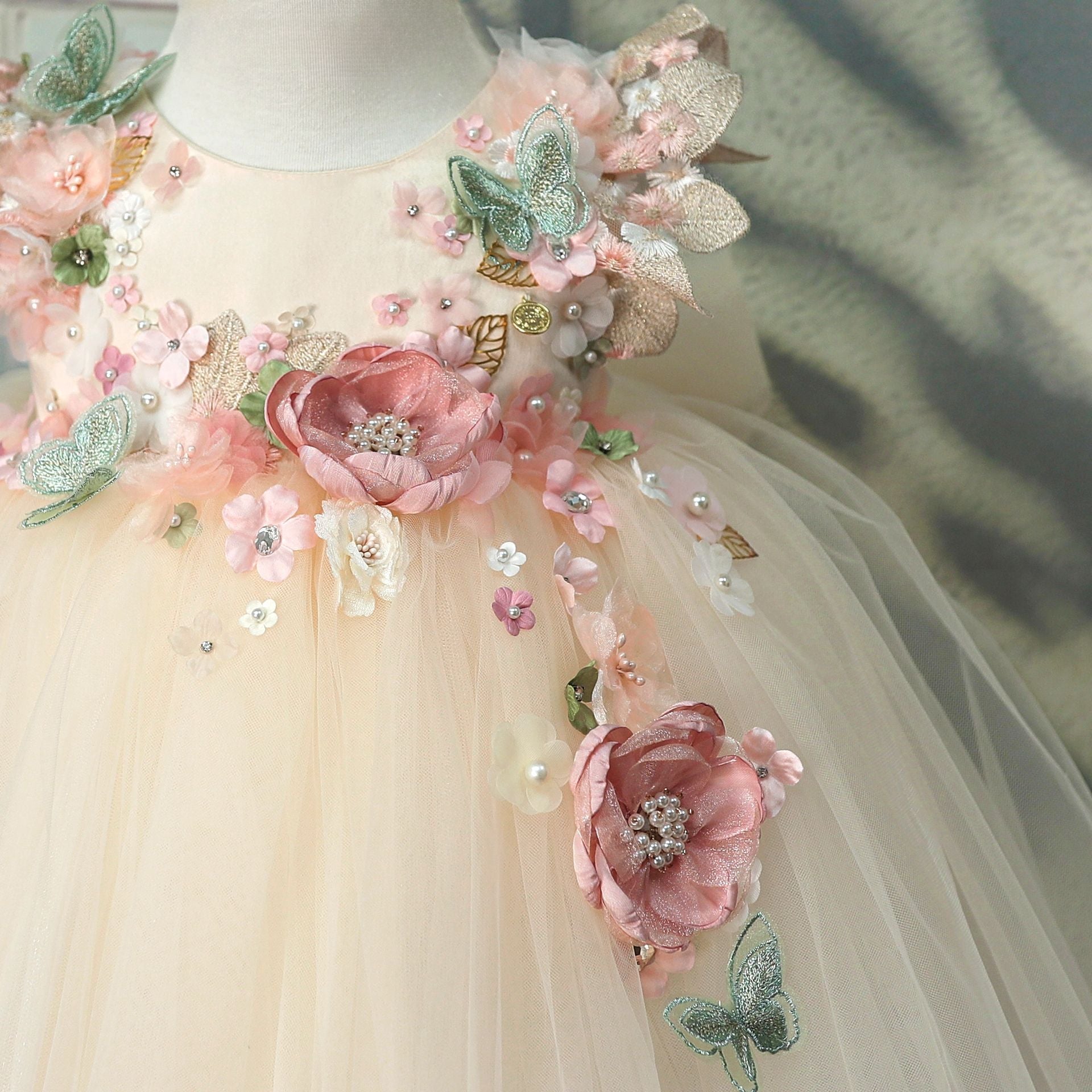 Yellow 3D Flower Tulle Princess Dress for Girls – Birthday & Party Outfit