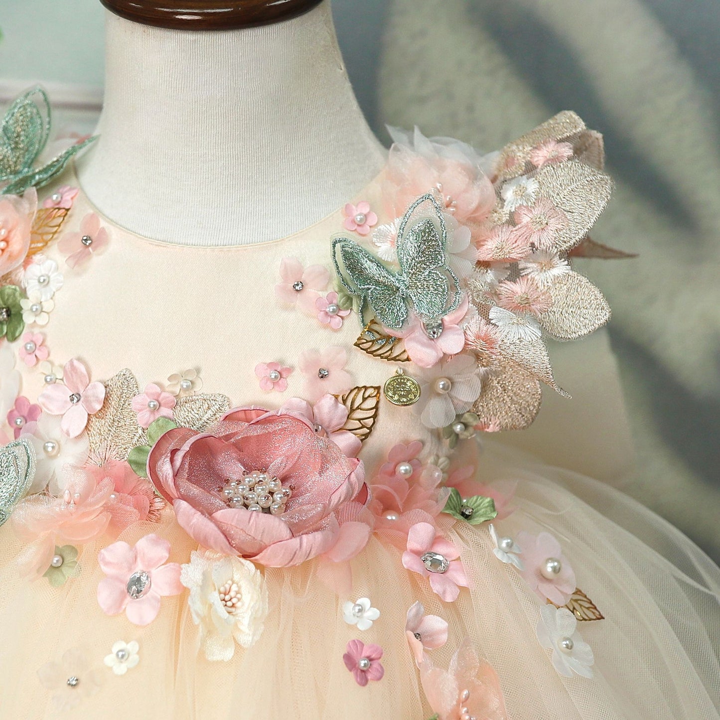 Yellow 3D Flower Tulle Princess Dress for Girls – Birthday & Party Outfit