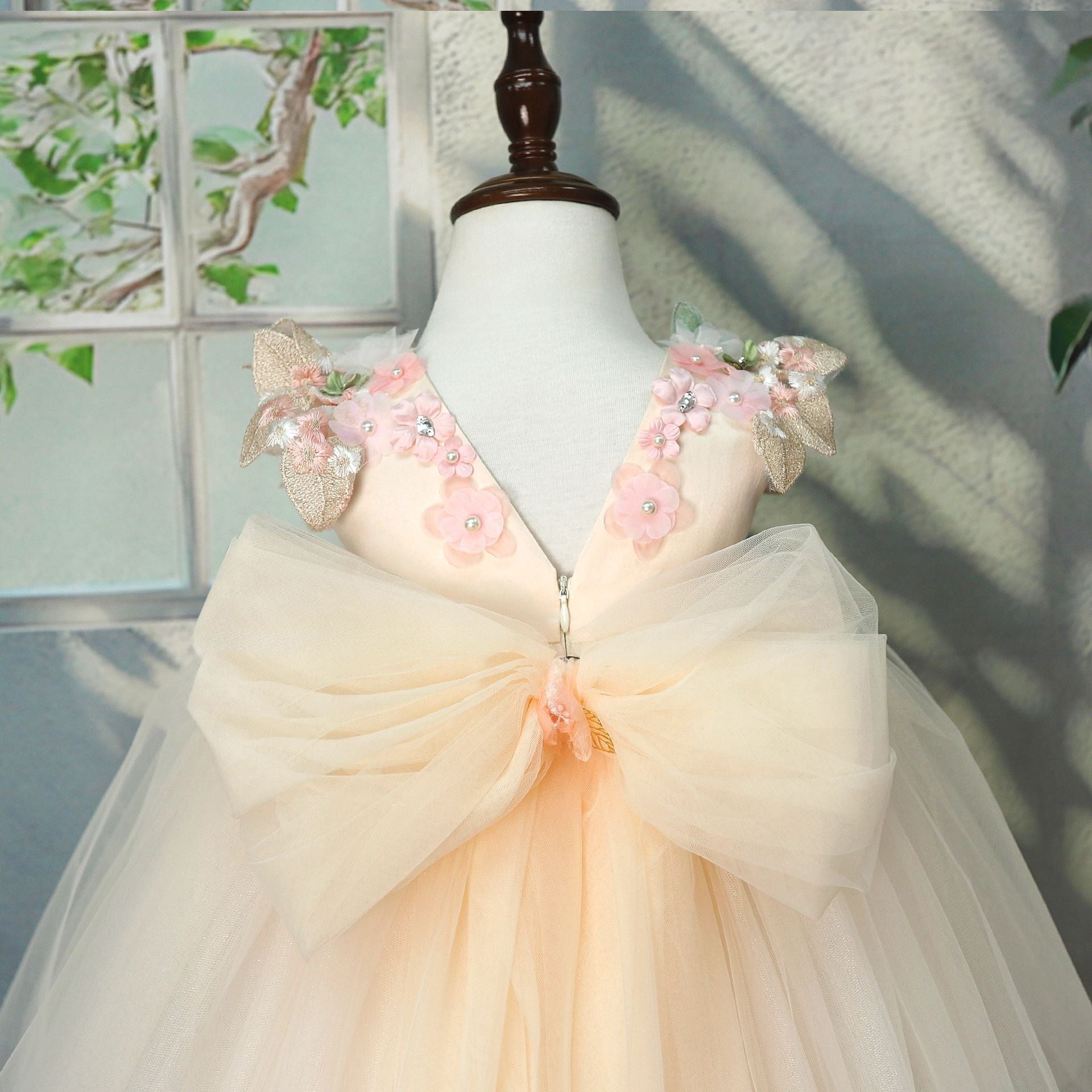 Yellow 3D Flower Tulle Princess Dress for Girls – Birthday & Party Outfit