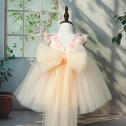 Yellow 3D Flower Tulle Princess Dress for Girls – Birthday & Party Outfit