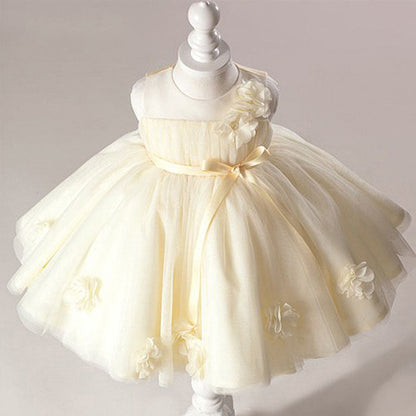 Yellow A-Line Tulle Flower Girl Dress | Sleeveless Illusion Princess Dress for Parties & Weddings