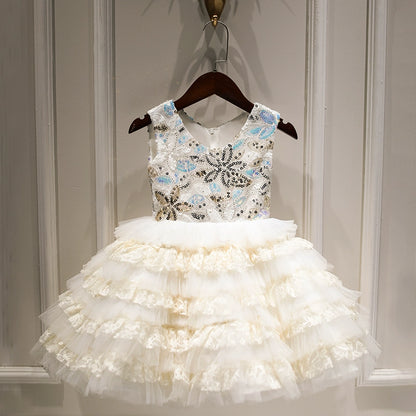 Princess White Tulle Back Zip Baptism Lace Tea Length Sleeveless Scoop Flower Girl Dress